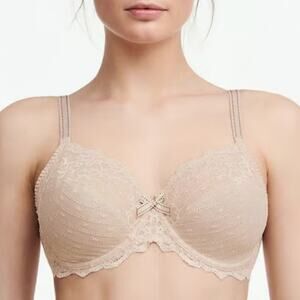 Chantelle Rive Gauche Full Coverage Unlined Bra 38G/DDDD Nude Cappuccino Lace‎